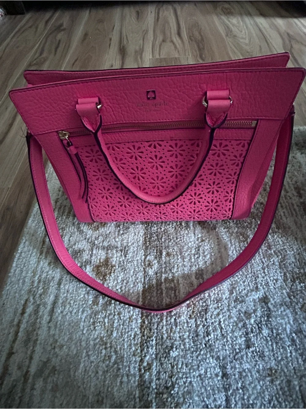 Kate Spade Pink/Coral Floral Laser-Cut Tote Bag